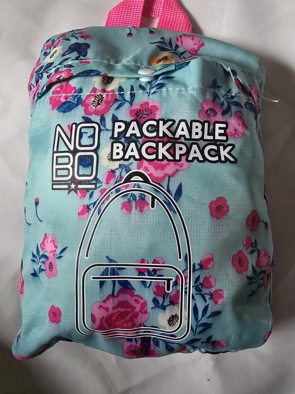NOBO Turquoise Floral Packable Backpack with Pink Accents